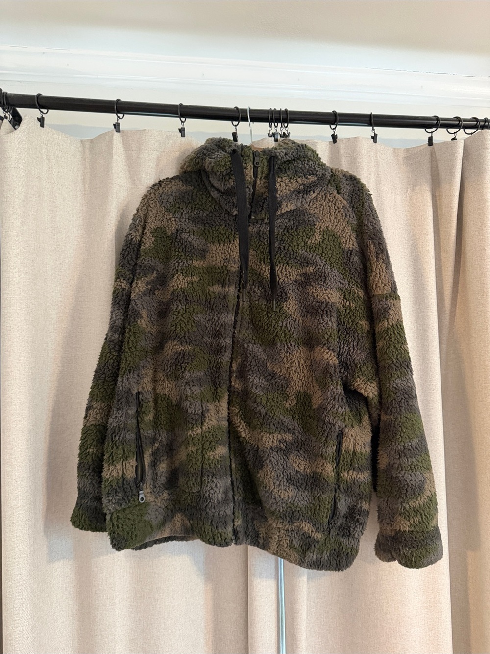 Plush Camouflage Sherpa Zip Hoodie in Green and Brown